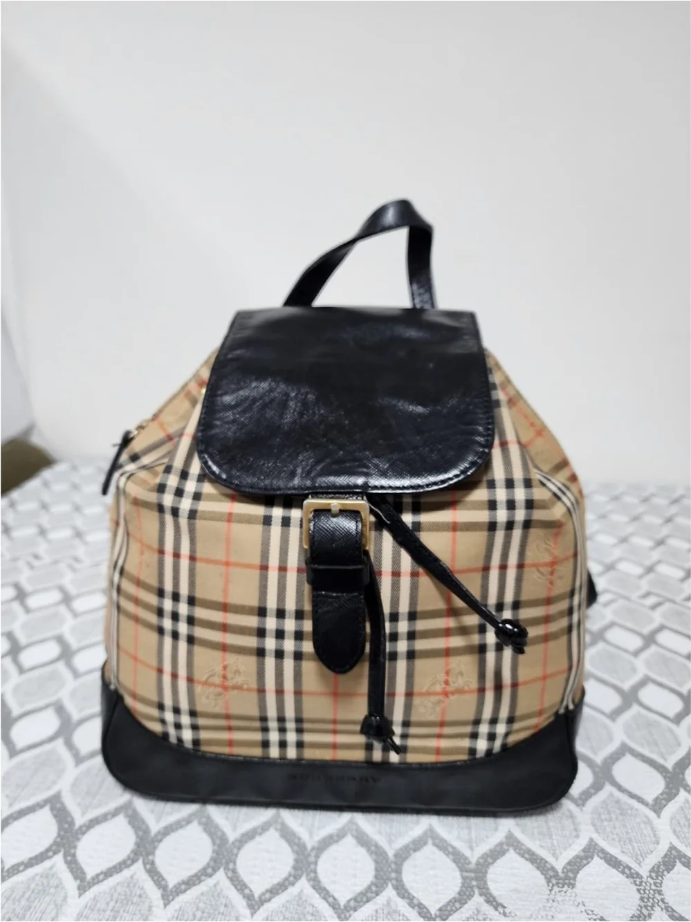Burberry Vintage Haymarket Check Buckle Backpack Black/Beige
